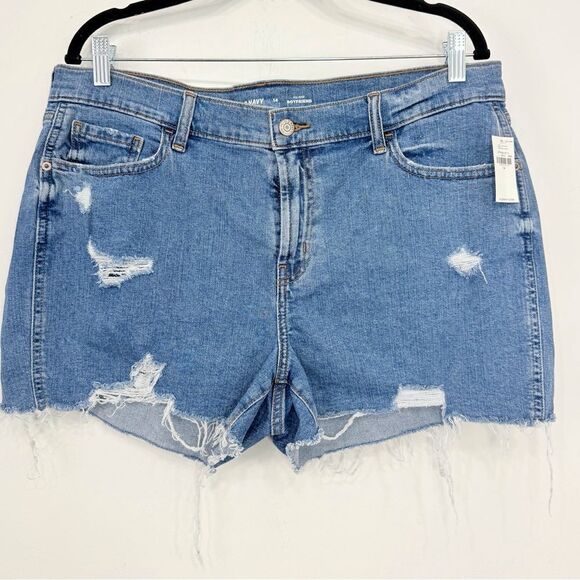 Old Navy Blue Mid Rise Boyfriend Factory Distressed Cotton Denim Shorts NEW - Picture 1 of 16